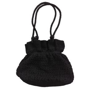 Lina Black Ruffle Top Crocheted ShoulderHobo hand bag Fully Lined 14 x 1 2x 4